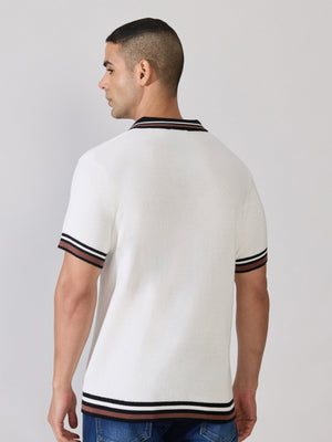 Kikeos-4 - Regular Fit Contrast Collar Knit Polo T-Shirt - White - Espanshe