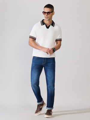 Kikeos-4 - Regular Fit Contrast Collar Knit Polo T-Shirt - White - Espanshe