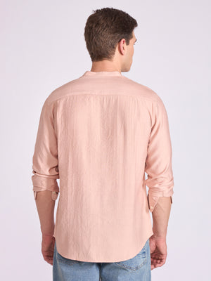 men's Mandarin Collar Plain Shirt - fawn