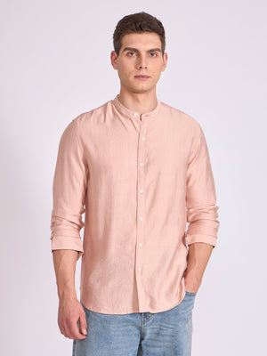 Pryor - Band Collar Plain Shirt - Fawn - Espanshe