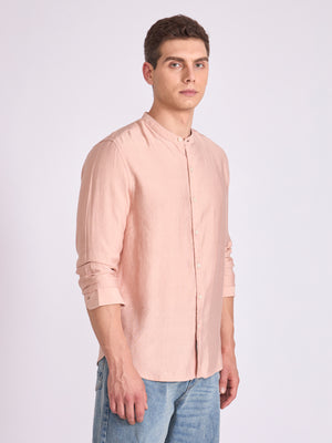 men's Mandarin Collar Plain Shirt - fawn