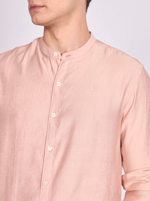 men's Mandarin Collar Plain Shirt - fawn