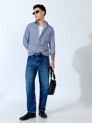 Sara - 100% Cotton Gingham Shirt - Dark Blue - Espanshe