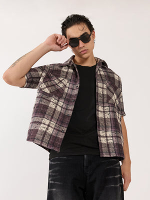 Temito - Oversized Halfsleeve Check Shirt - Raisin Purple - Espanshe