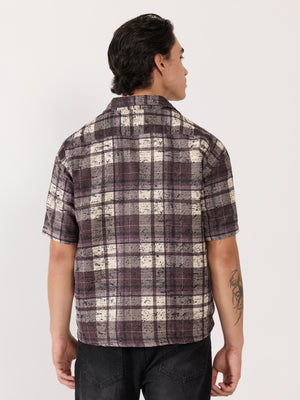 Temito - Oversized Halfsleeve Check Shirt - Raisin Purple - Espanshe