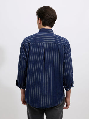 Cullen - Casual Striped Shirt - Navy Blue - Espanshe