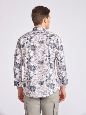 Men's Satin Floral Printed Shirt - Dark Steel Blue