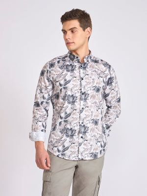 Ulfred - Satin Floral Printed Shirt - Dark Steel Blue - Espanshe