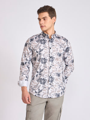 Men's Satin Floral Printed Shirt - Dark Steel Blue