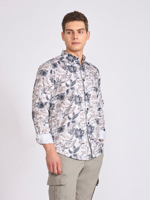 Men's Satin Floral Printed Shirt - Dark Steel Blue