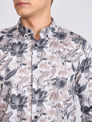 Men's Satin Floral Printed Shirt - Dark Steel Blue