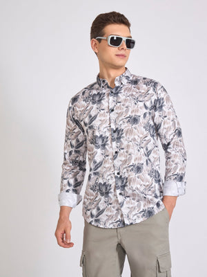 Ulfred - Satin Floral Printed Shirt - Dark Steel Blue - Espanshe