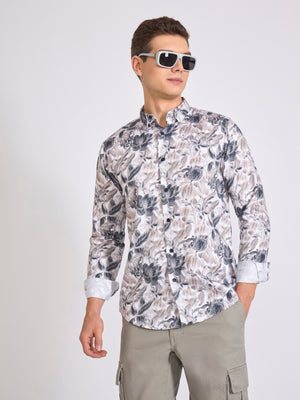 Men's Satin Floral Printed Shirt - Dark Steel Blue