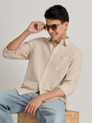 men wearing Light pink Striped Shirt