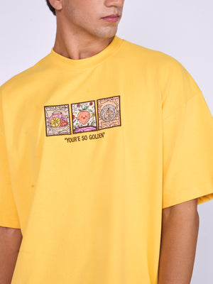 Men's Printed Baggy T-Shirt - Yellow