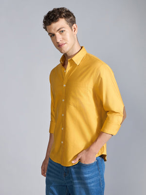 Orbit - Relaxed Fit Oxford Shirt With Elbow Patch - Yellow - Espanshe