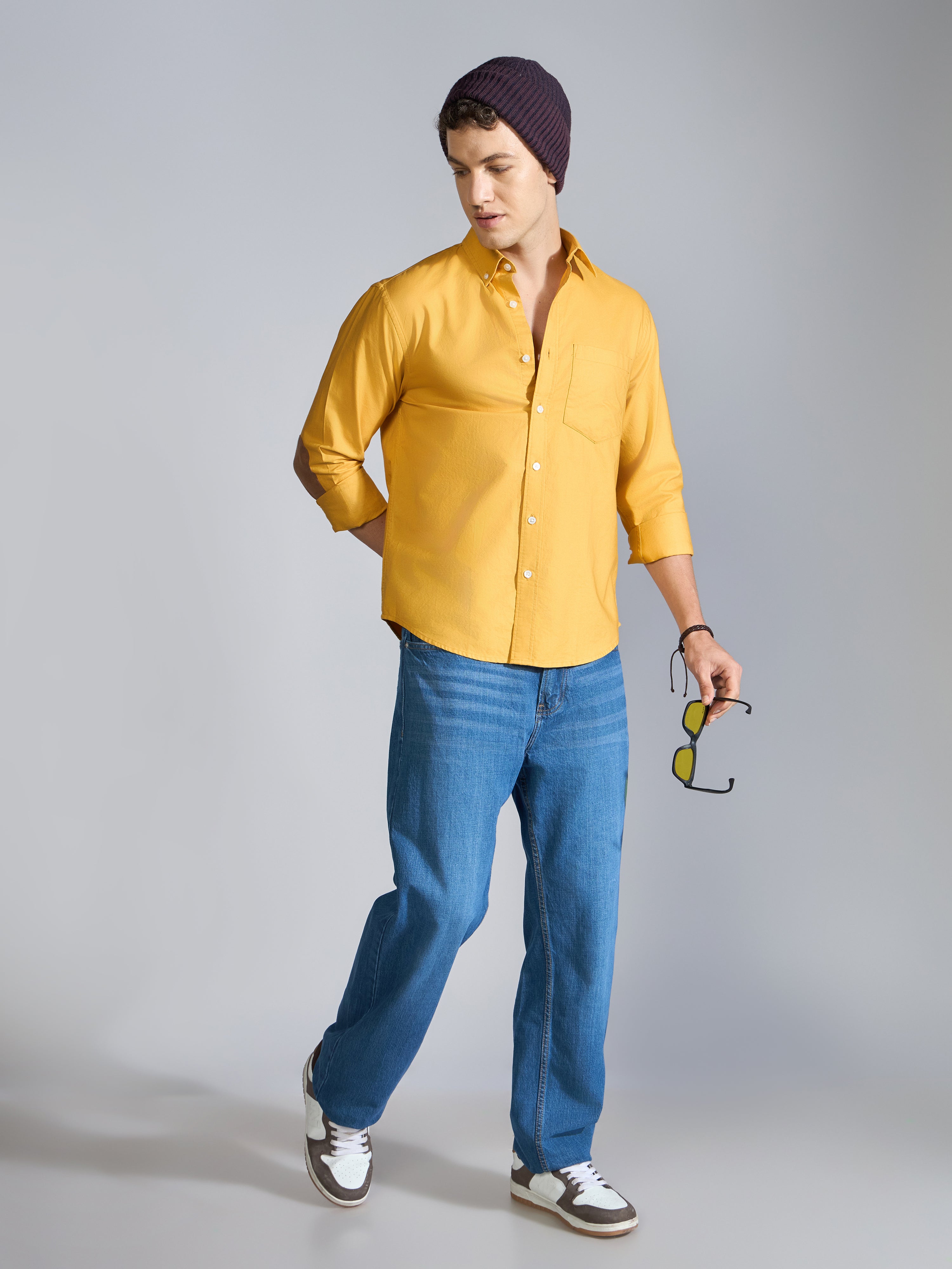 Orbit - Relaxed Fit Oxford Shirt With Elbow Patch - Yellow