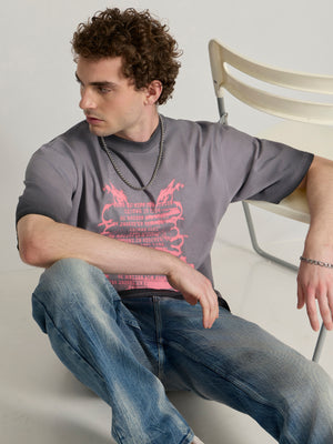 Men's printed baggy T-Shirt in grey