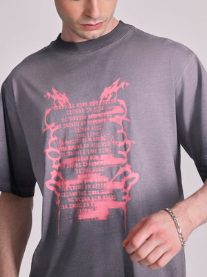 Lona - Graffiti-Inspired Print Baggy T-Shirt - Grey - Espanshe