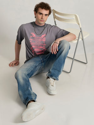 Men's printed baggy T-Shirt in grey