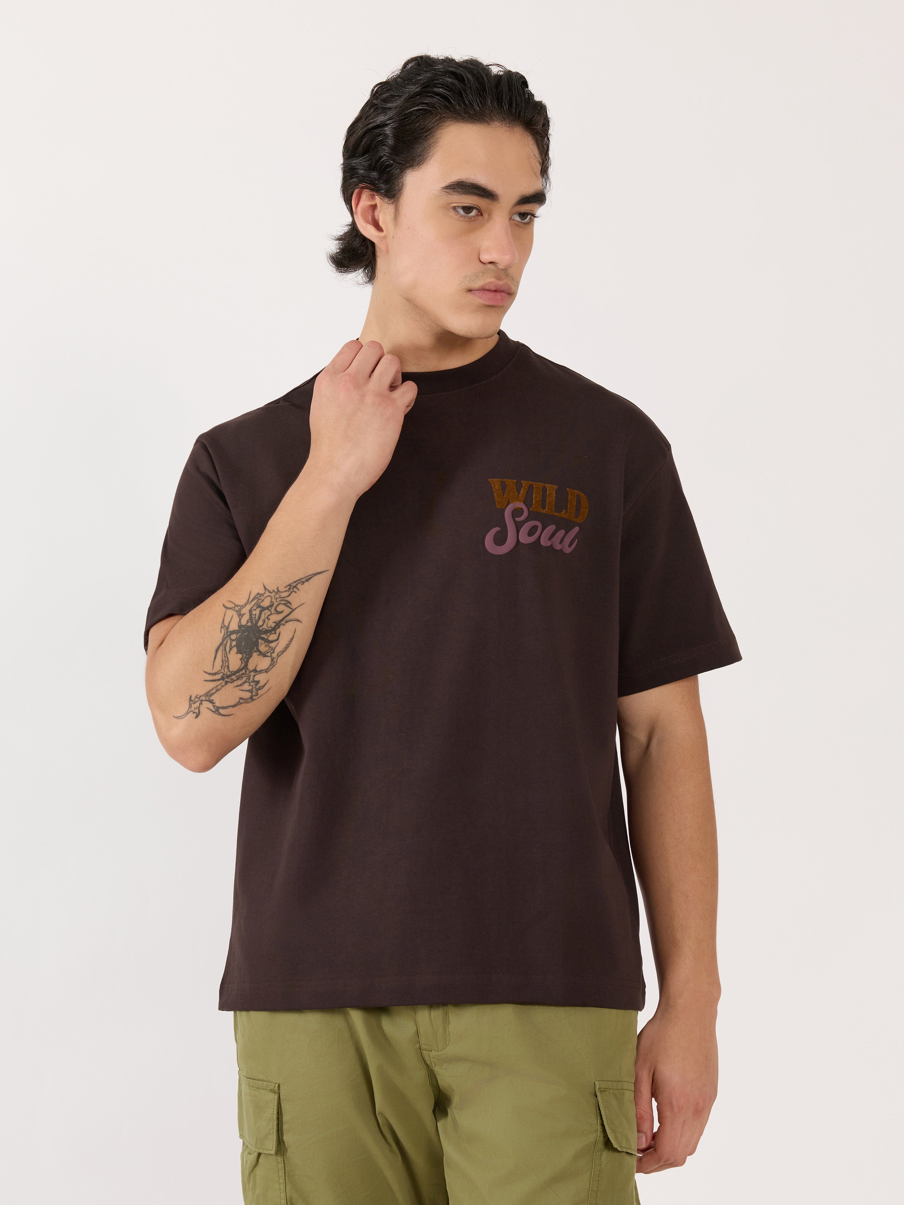 Men's Graphic Dark Brown Loose Fit T-Shirt