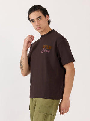 Sheldon - Wild Soul Graphic Dark Brown Loose Fit T-Shirt - Espanshe