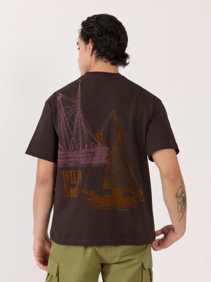 Men's Graphic Dark Brown Loose Fit T-Shirt
