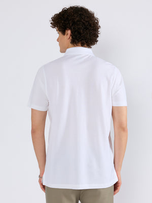 Men's Solid Zipper Polo T-shirt in White