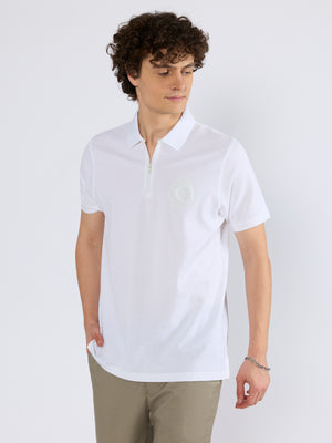 Men's Solid Zipper Polo T-shirt in White