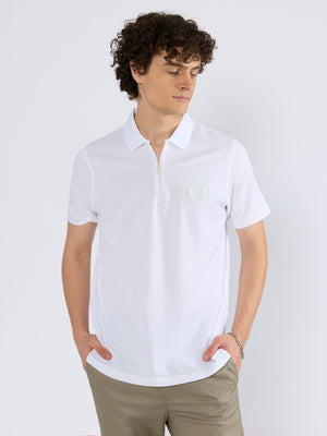 Yelitude - Solid Zipper Polo T-shirt - White - Espanshe