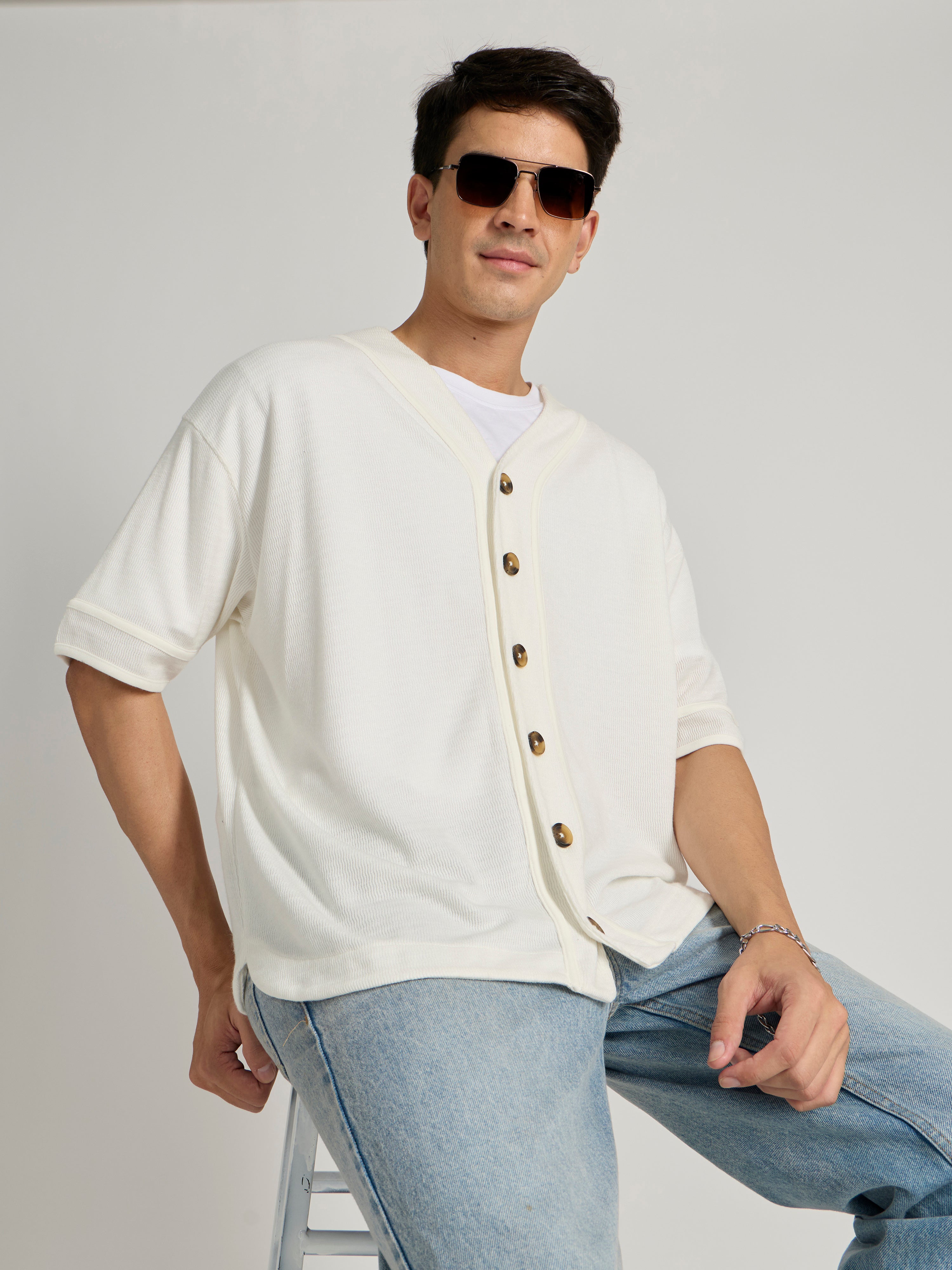 Men's Loose Fit Baseball Shirt - white