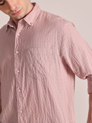 Dashiell - Crinkled Checked Shirt - Light Pink - Espanshe