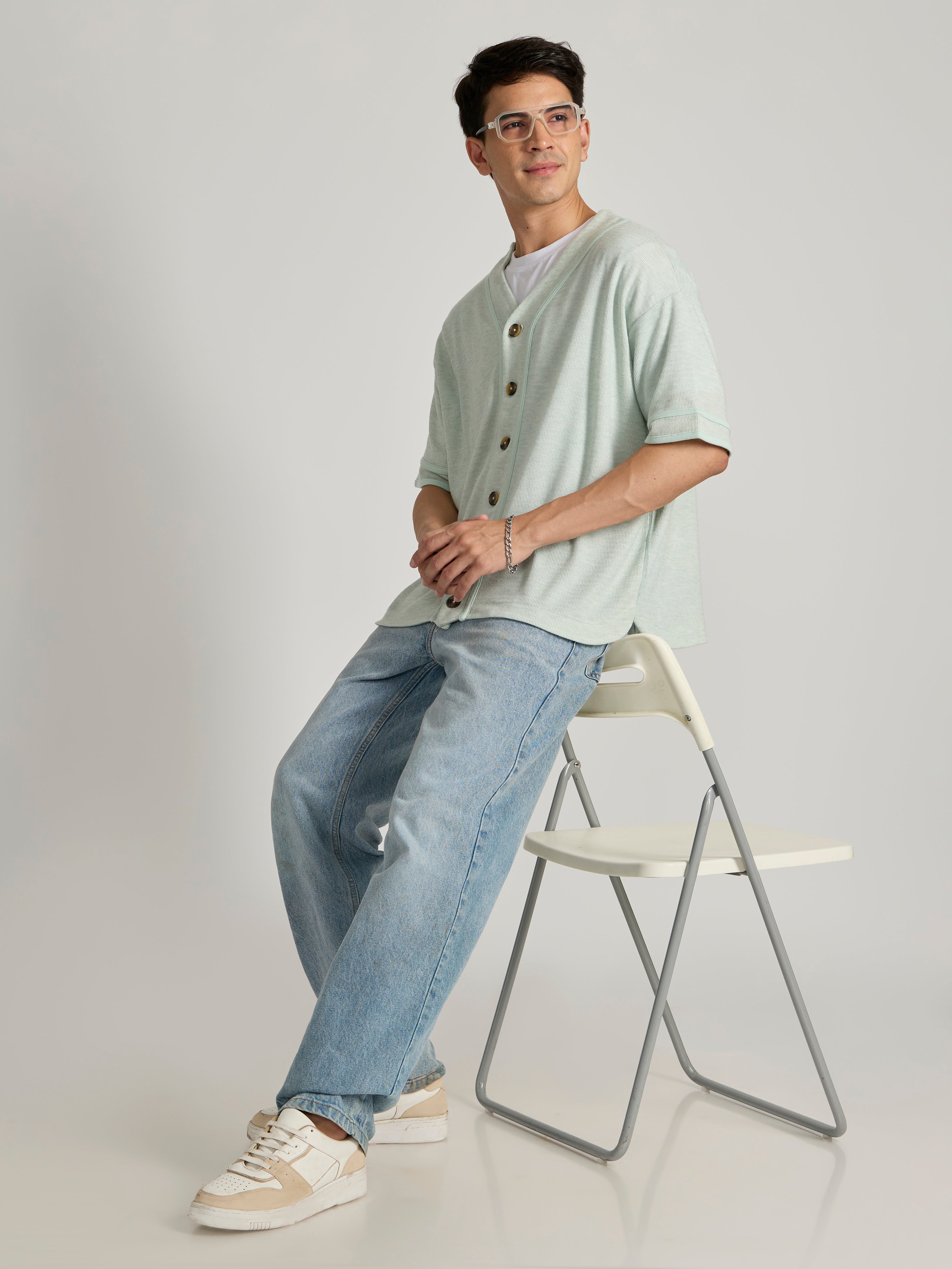 Men's Loose Fit Baseball Shirt - light green