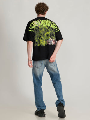Nostalgia Printed Black Baggy T-Shirt - Espanshe