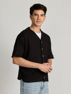 Jovanti - Loose Fit Baseball Shirt - Black - Espanshe