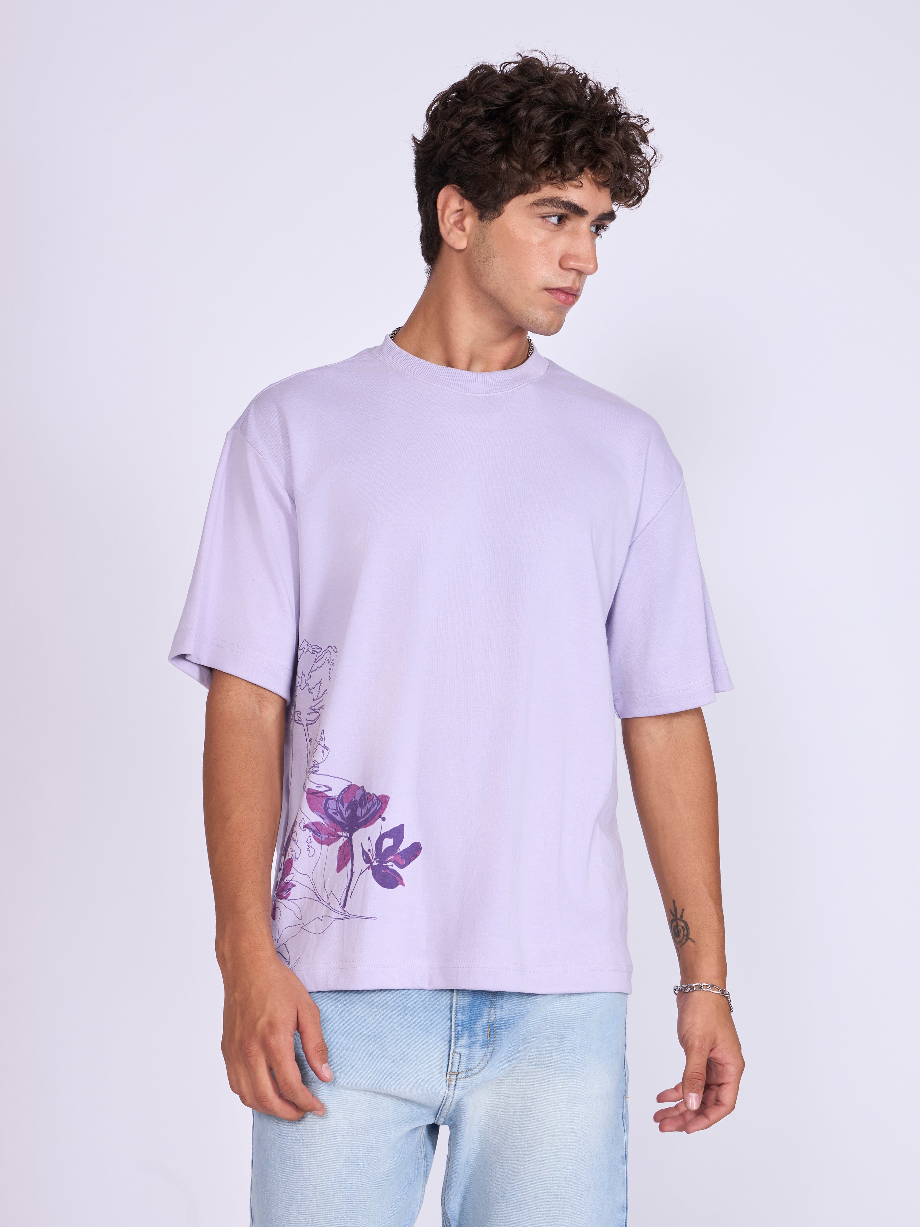 Printed Loose Fit T-Shirt- lavender