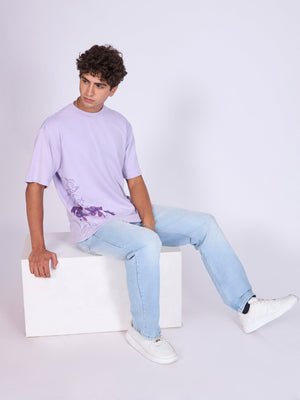 Trace - Respect Existence Printed Loose Fit T-Shirt - Lavender - Espanshe