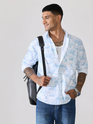 Nefilo - Oxford Printed Shirt - Sky Blue - Espanshe