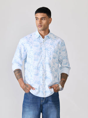 Nefilo - Oxford Printed Shirt - Sky Blue - Espanshe