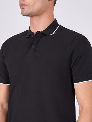 Men's Polo T-Shirt with Contrast Tipping - black