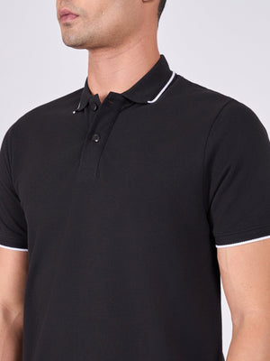 Orwell - Polo T-Shirt with Contrast Tipping - Black - Espanshe