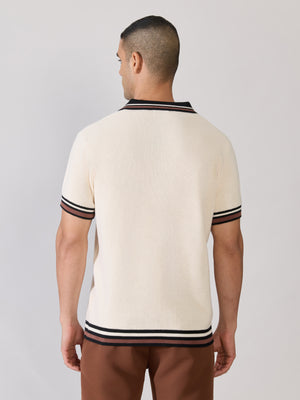 Regular Fit Contrast Collar Knit Polo T-Shirt - cream