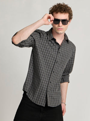 Torsten - Relaxed Fit Checks Shirt - Dark Grey - Espanshe
