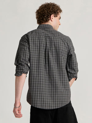 Men's Relaxed Fit Checks Shirt - Dark grey