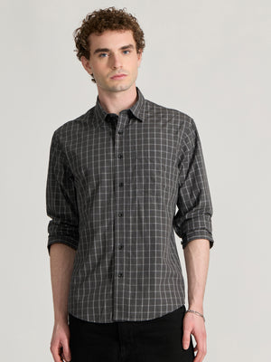 Men's Relaxed Fit Checks Shirt - Dark grey