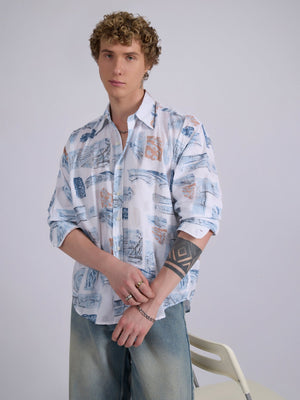 Blaz - Drop Shoulder Printed Shirt - Blue - Espanshe