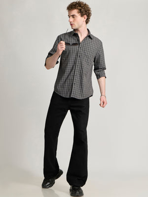 Men's Relaxed Fit Checks Shirt - Dark grey