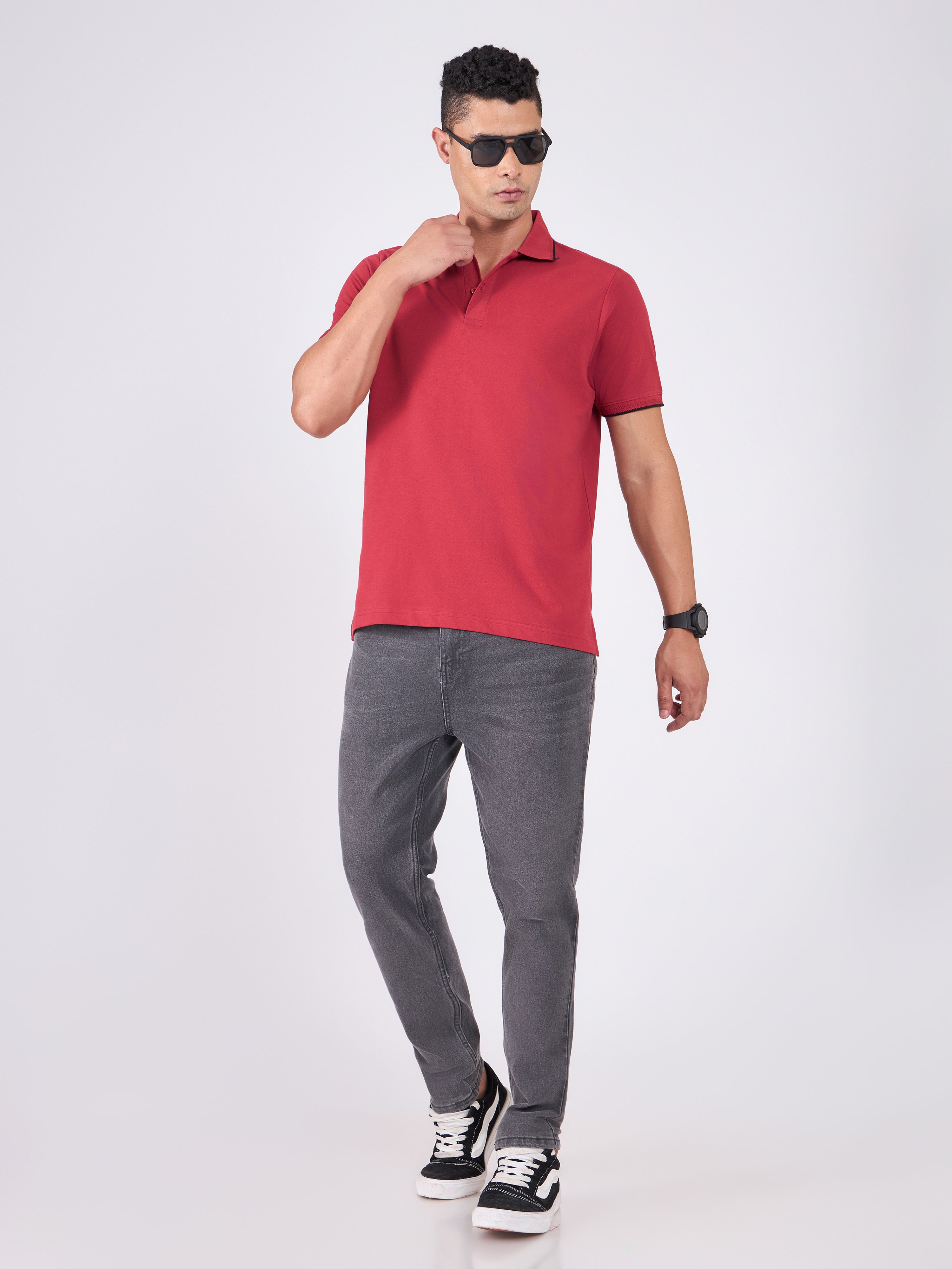 Men's Polo T-Shirt with Contrast Tipping - robust red