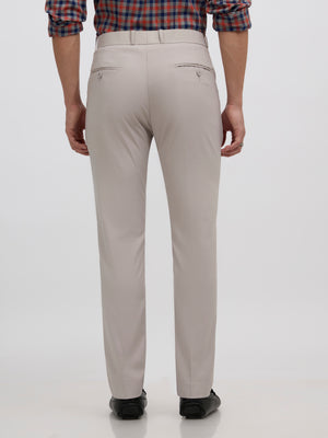men's sand gray skinny fit trousers blended with polyster and spandex - paired with a black top and black shoes
