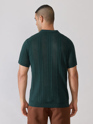Men's regular Fit Textured Open Knit Polo T-Shirt in green